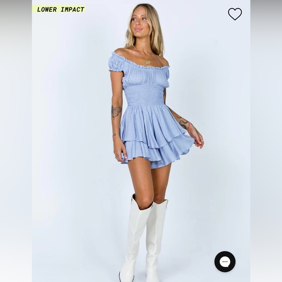 Princess Polly,Love Galore,blue off the shoulder shirred waist ruffle romper, 18 - Picture 1 of 12